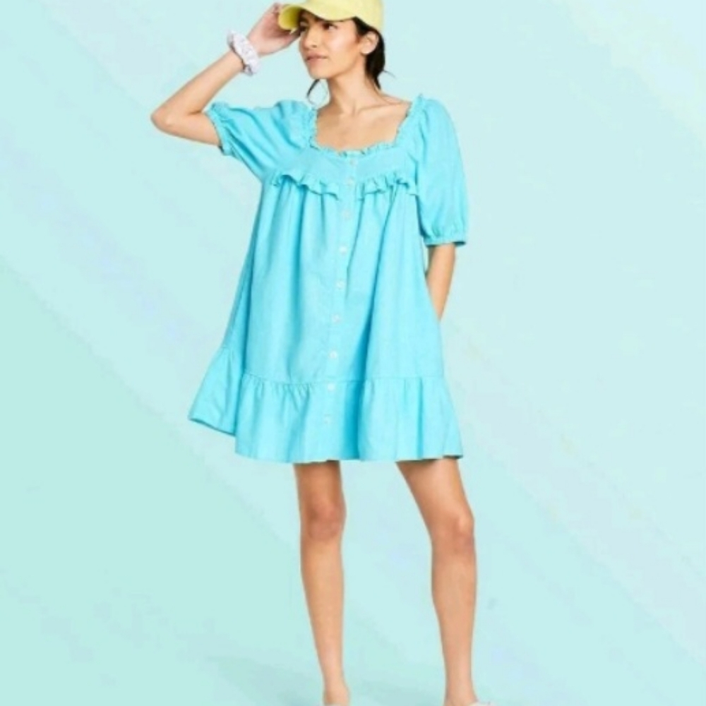 Stoney Clover Lane Target Turquoise Blue Coverup Dress XL Linen Blend NEW NWT